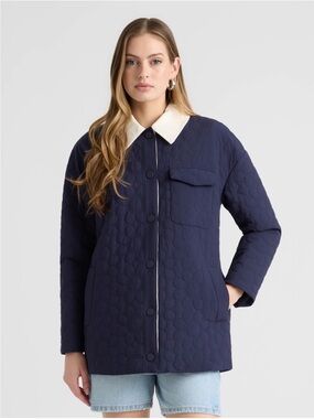 NWT NVLT 1X Daisy Navy Quilted Puffer Jacket with Cream Contrast Collar